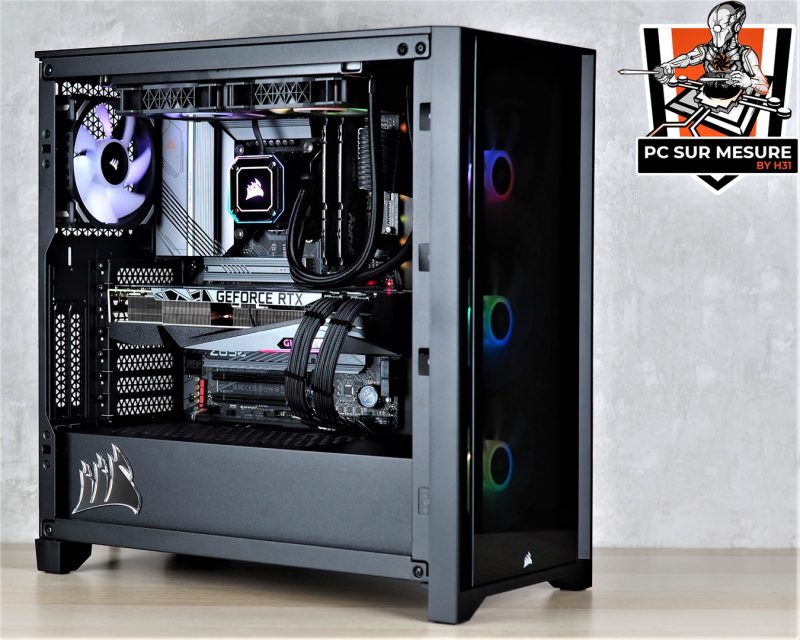 Montage client effectué avec le configurateur PC Hadware31 dans un CORSAIR iCUE 4000X